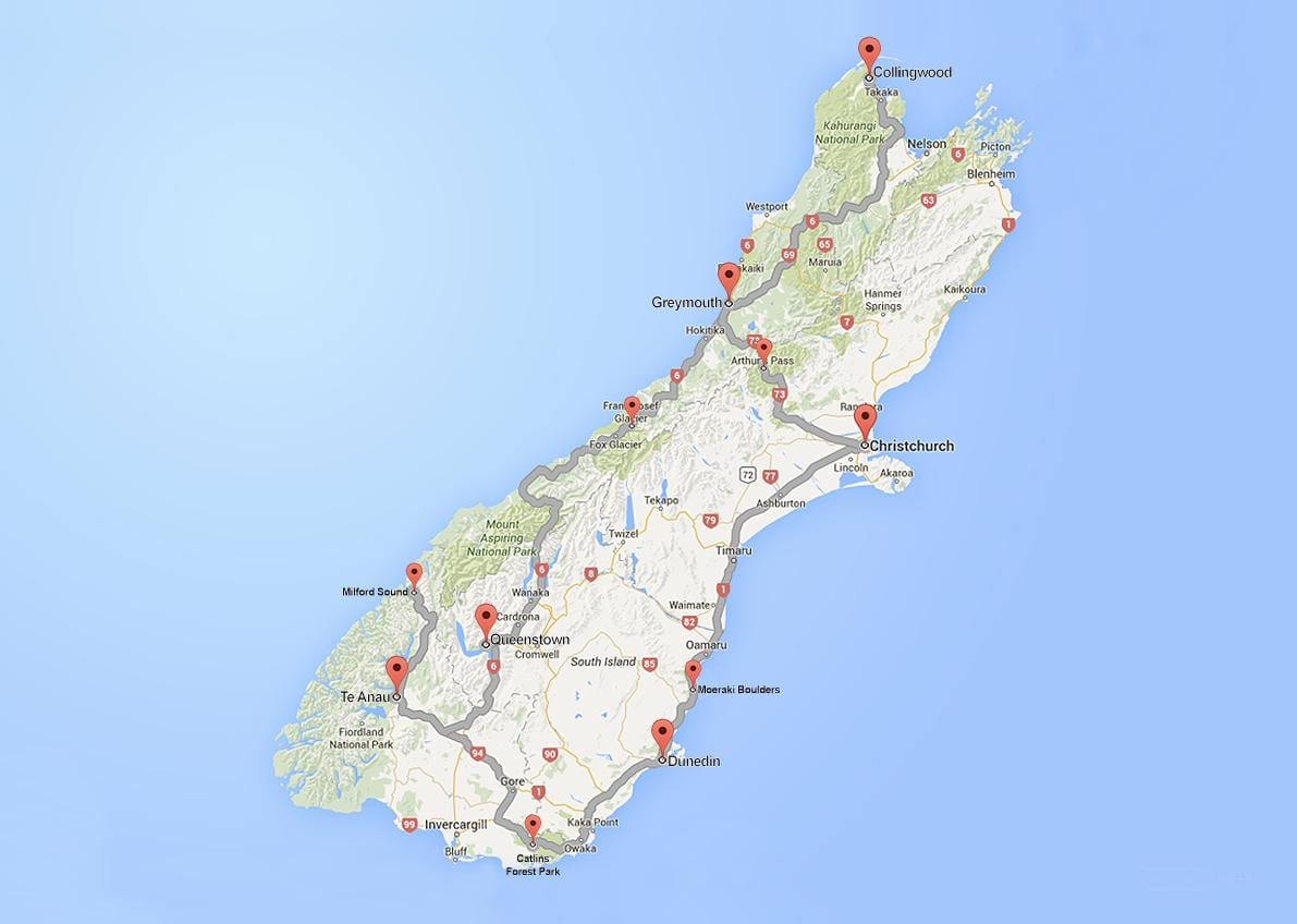 nákvæmar vegakort suður island nýja-sjáland