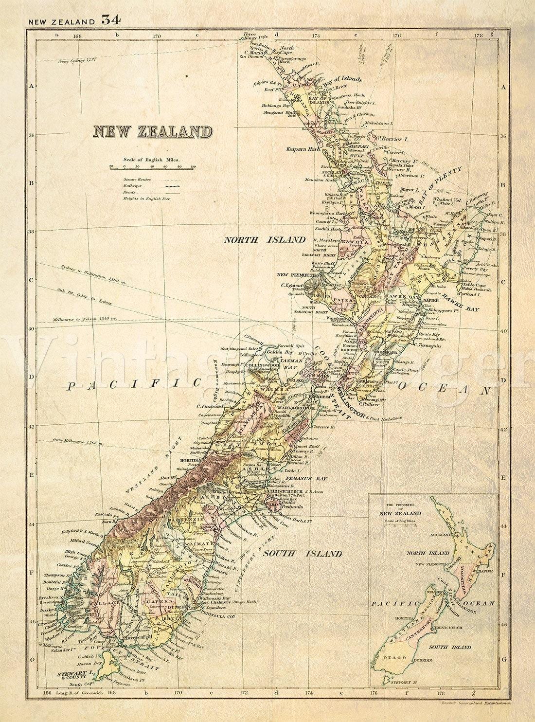 Kort af gamla nýja-sjáland