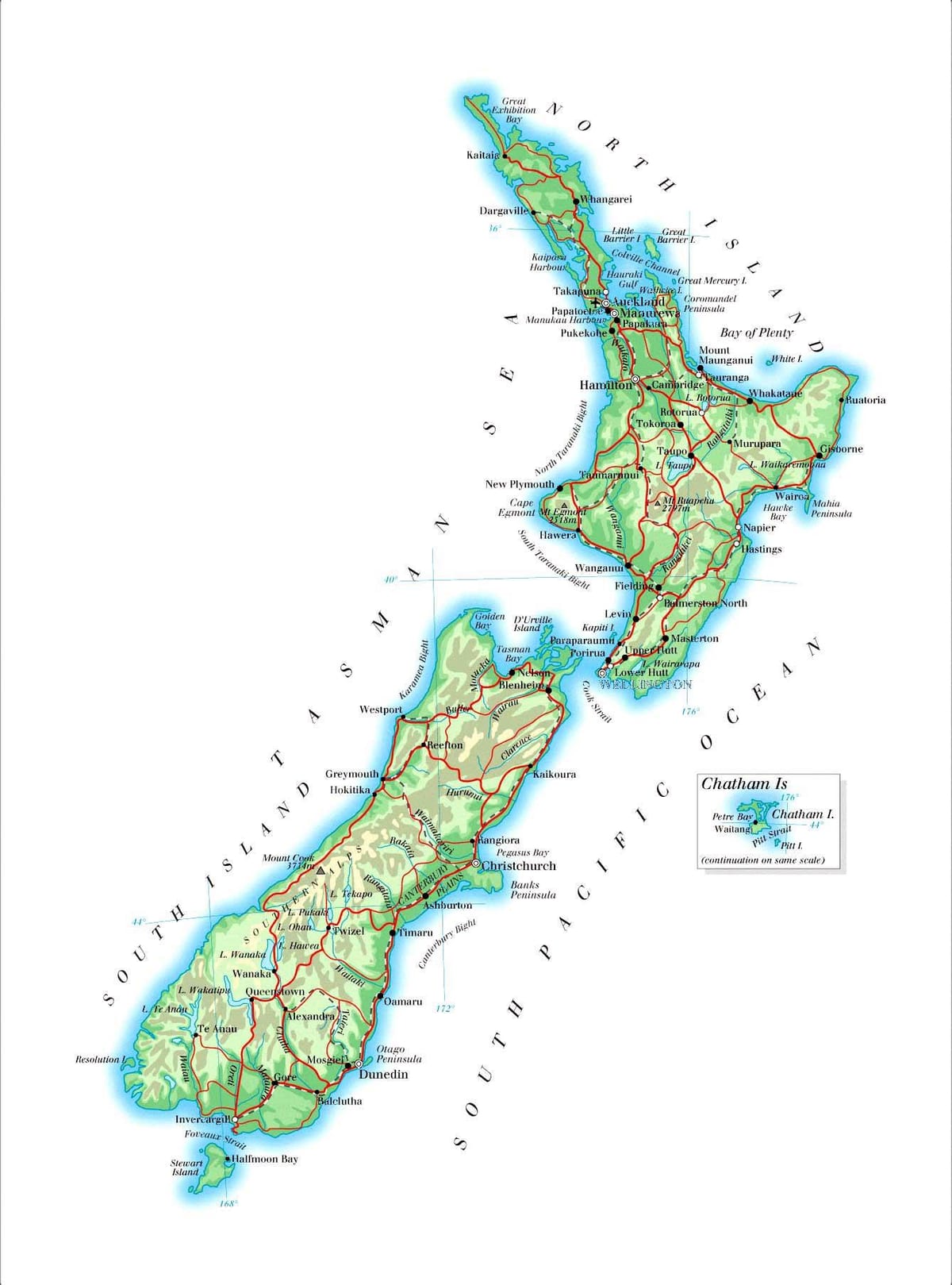 nýja-sjáland fjallgarða kort