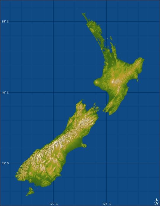 nýja-sjáland hæð kort