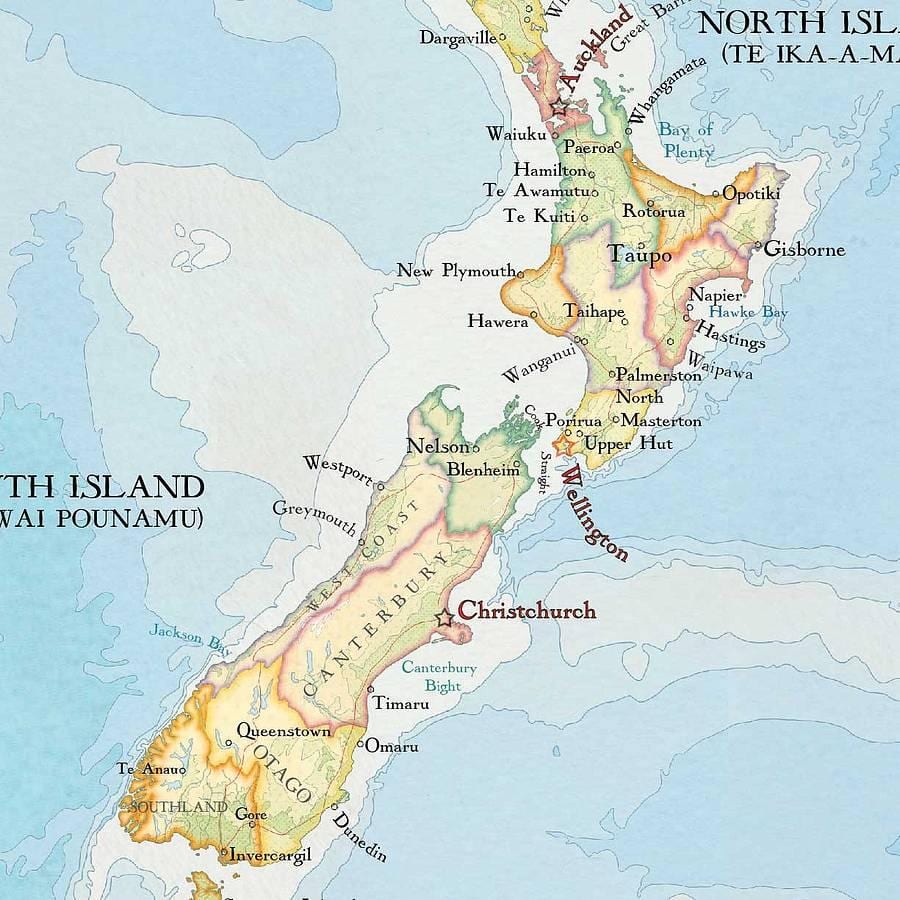 Kort af nýja-sjáland prenta