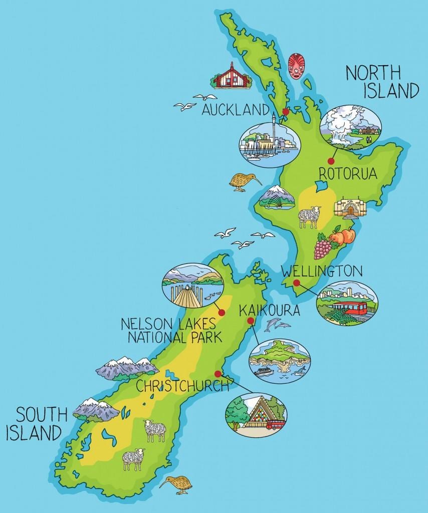 nýja-sjáland kort teiknimynd